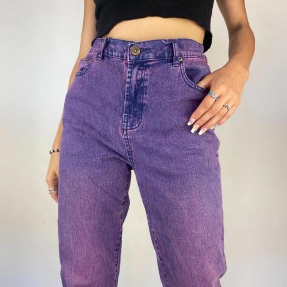 high-waisted purple jeans